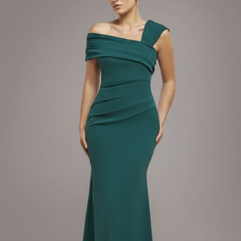 NWT Goddiva Emerald Green One Shoulder Evening Maxi Dress Size 10
